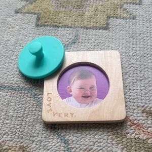 Wooden Baby Photo Frame with Teal Knob